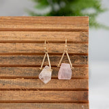 Raw Cut Stone Dangles. Available in Blush,Cobalt, Charcoal and Moss.