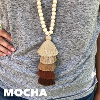 The Ella Pendant: The Wooden Bead and Ombre Tassel Necklace